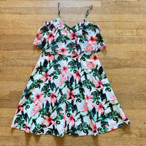 Vince Camuto pink white sleeveless floral knee length a-line dress size 4 b10 - Picture 1 of 4